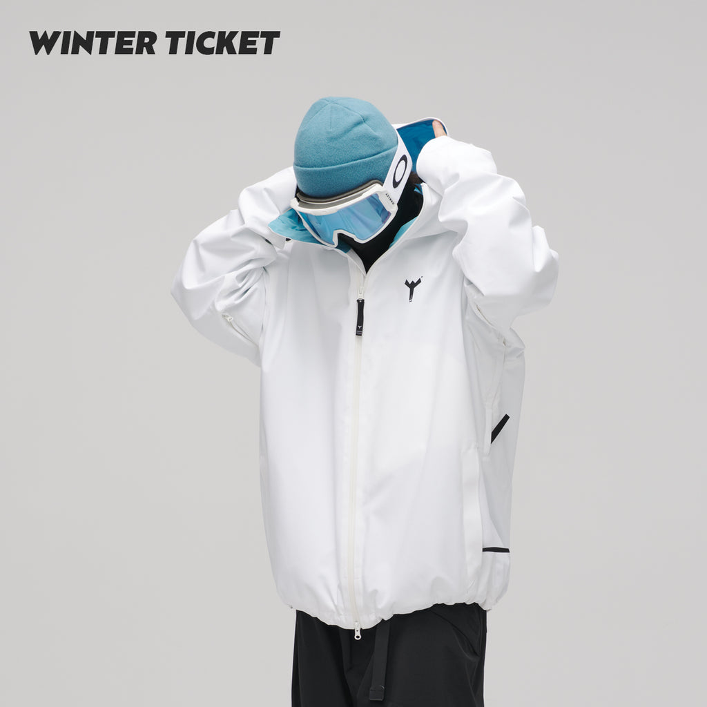 WinterTicket双单板自由式OVERSIZE宽大嘻哈白色滑雪3L夹克雪服