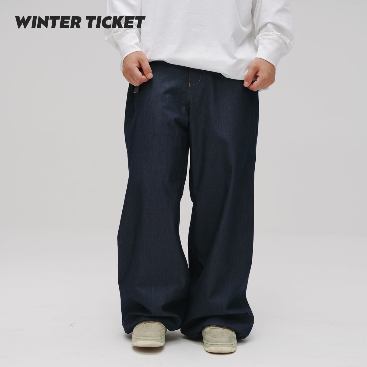 WINTER TICKET新款仿牛仔宽大嘻哈Oversize单双板自由式滑雪裤子