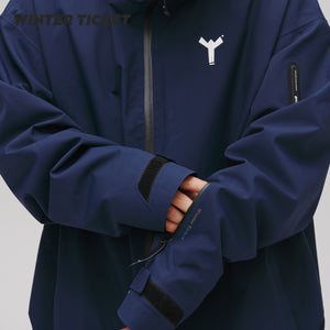 WinterTicket双单板自由式OVERSIZE宽大嘻哈藏青色滑雪3L夹克雪服
