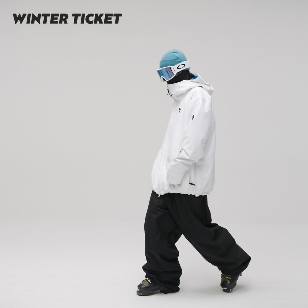 WinterTicket双单板自由式OVERSIZE宽大嘻哈白色滑雪3L夹克雪服