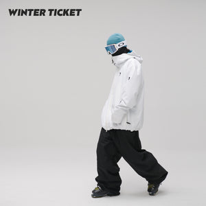 WinterTicket双单板自由式OVERSIZE宽大嘻哈白色滑雪3L夹克雪服