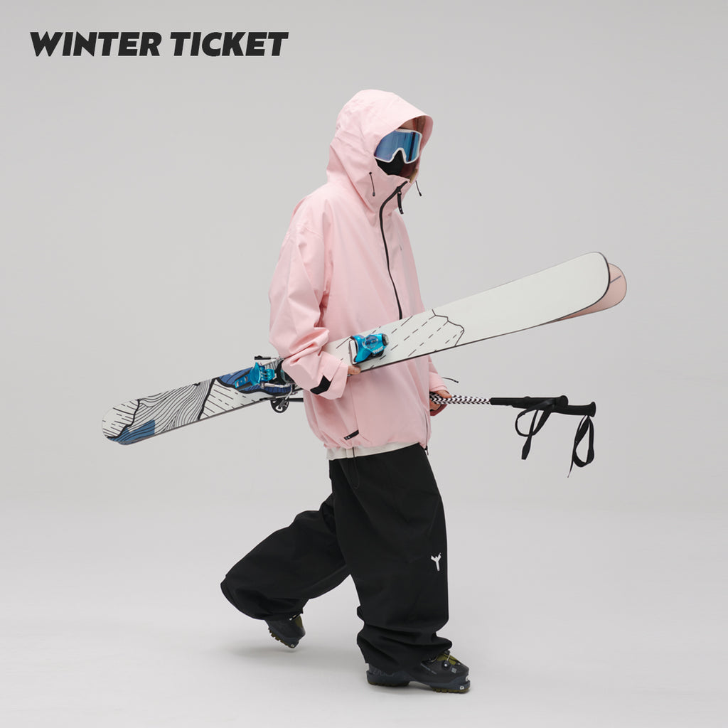 WinterTicket双单板自由式OVERSIZE宽大嘻哈Recco滑雪3L夹克粉雪雪服