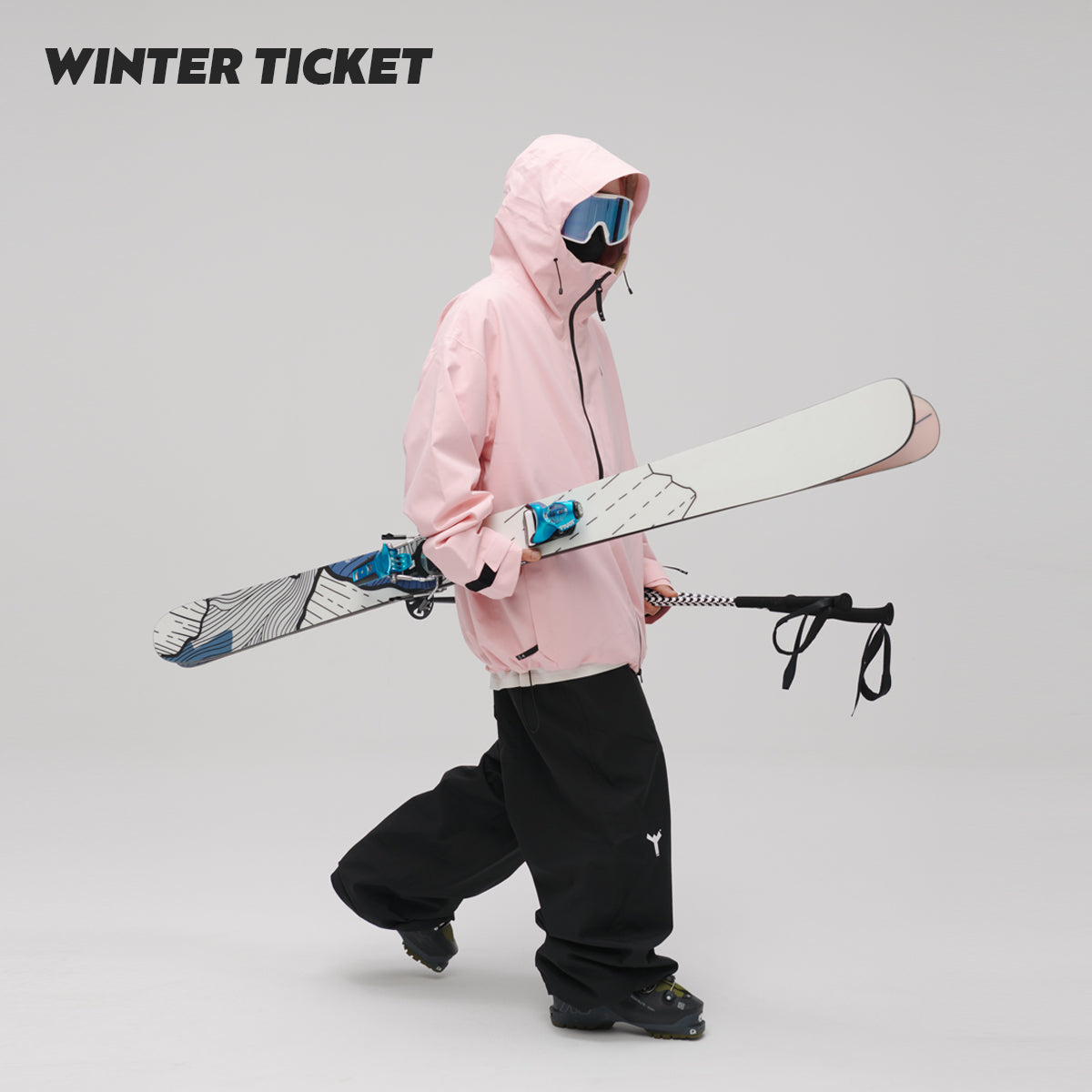 WinterTicket双单板自由式OVERSIZE宽大嘻哈Recco滑雪3L夹克粉雪雪服