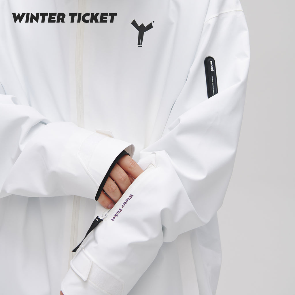 WinterTicket双单板自由式OVERSIZE宽大嘻哈白色滑雪3L夹克雪服
