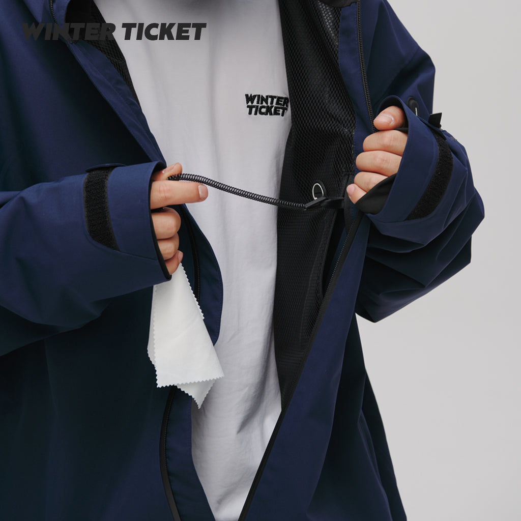 WinterTicket双单板自由式OVERSIZE宽大嘻哈藏青色滑雪3L夹克雪服
