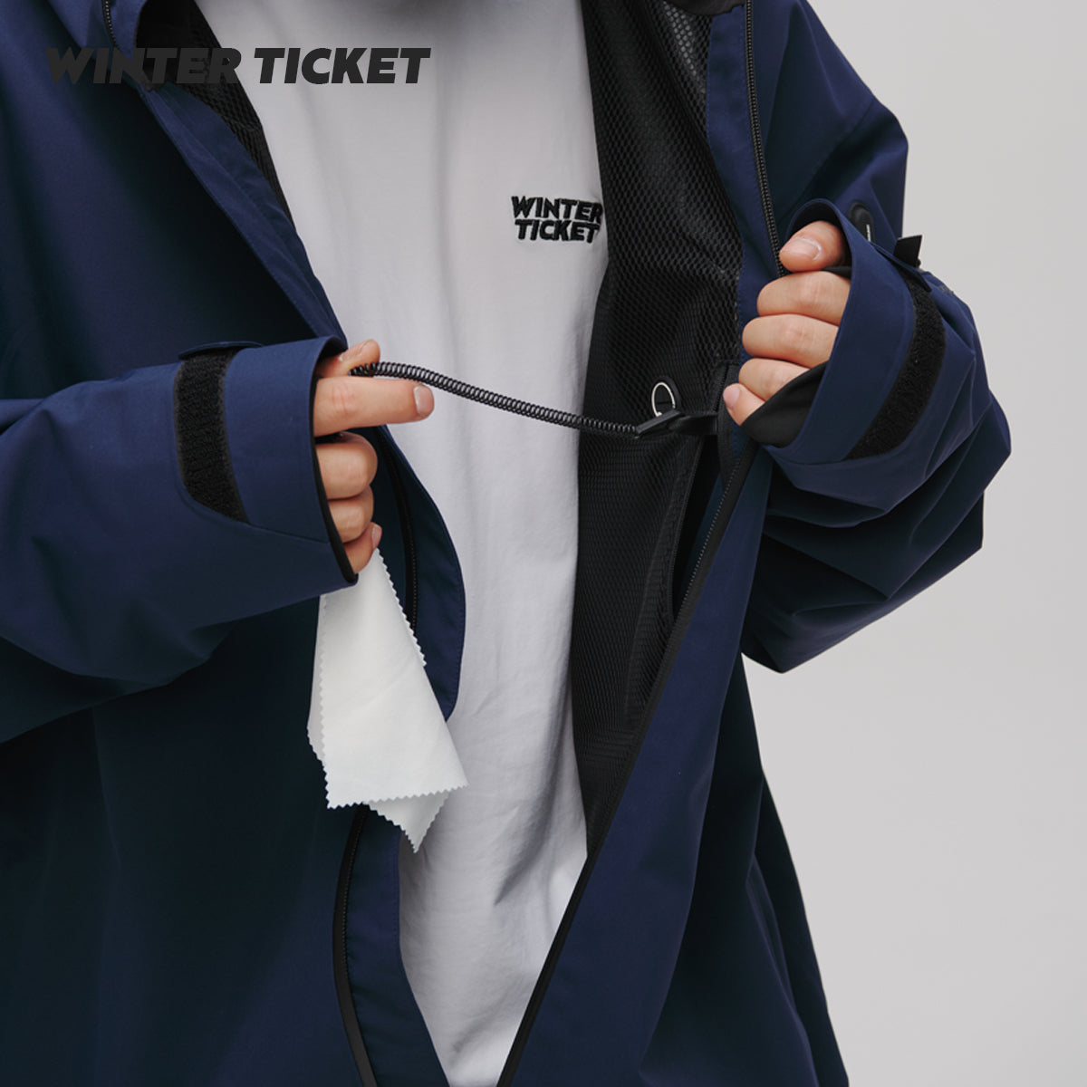 WinterTicket双单板自由式OVERSIZE宽大嘻哈藏青色滑雪3L夹克雪服