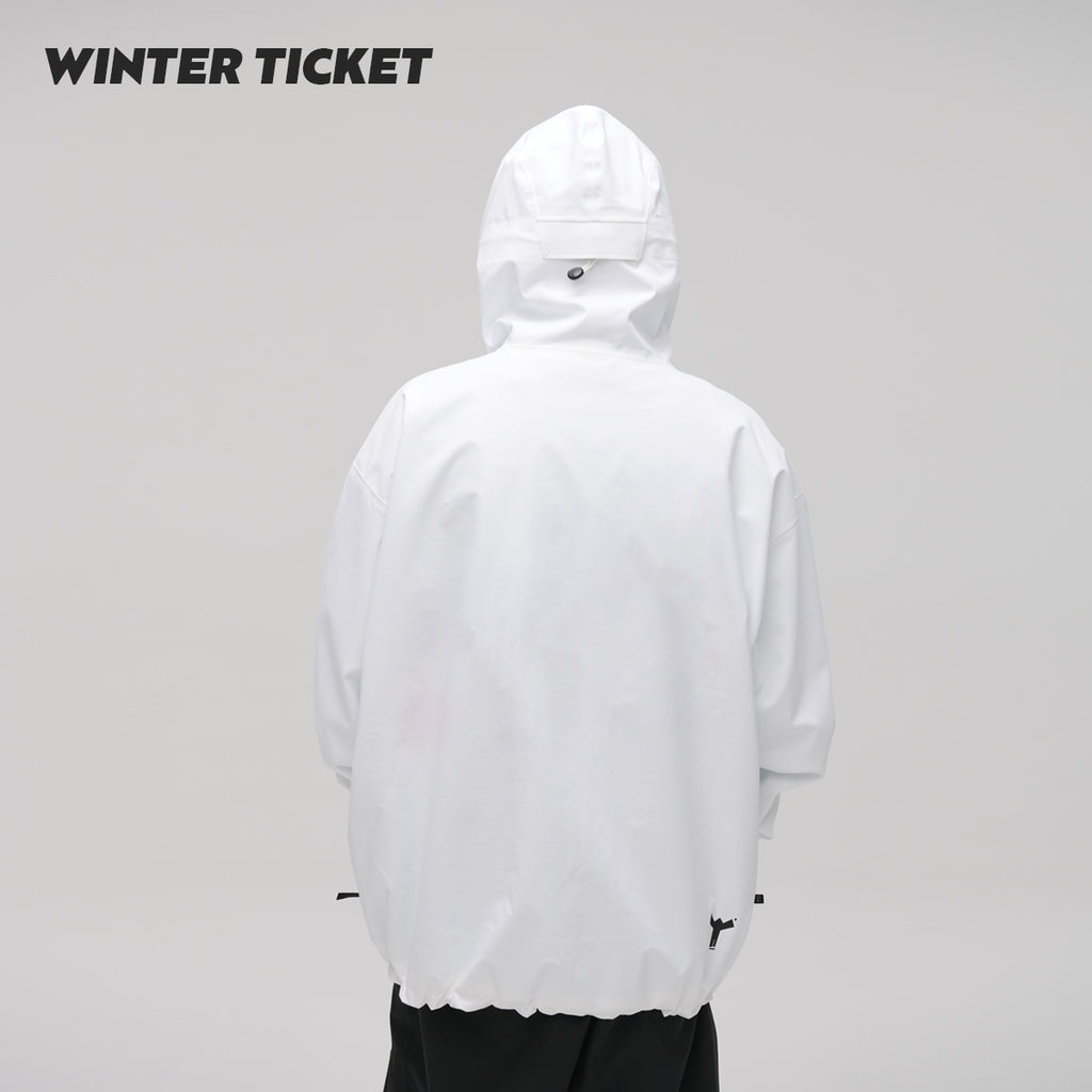 WinterTicket双单板自由式OVERSIZE宽大嘻哈白色滑雪3L夹克雪服