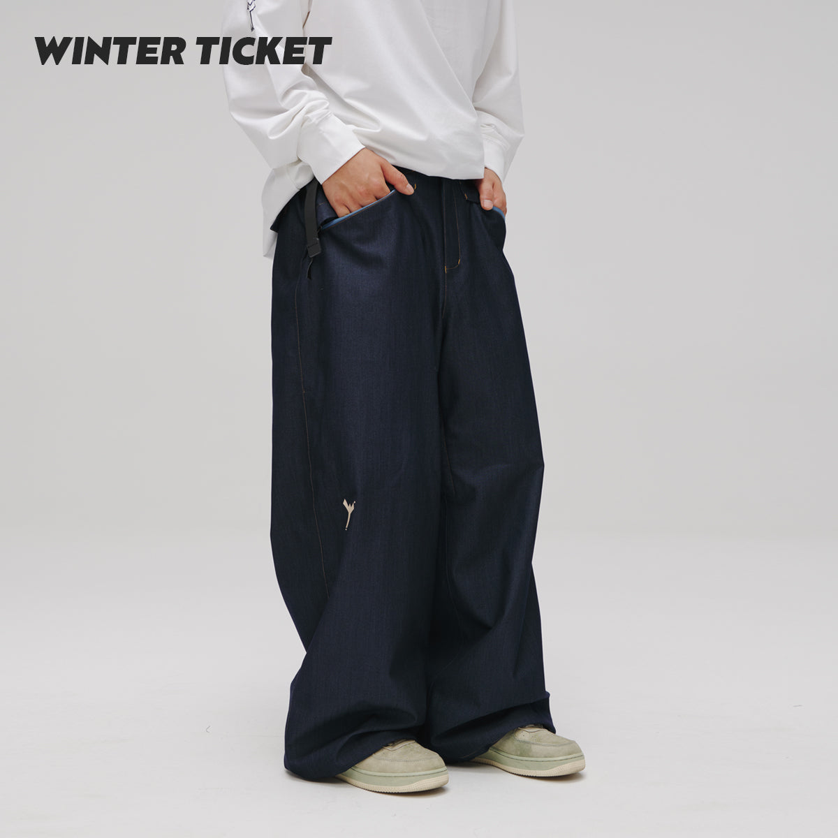 WINTER TICKET新款仿牛仔宽大嘻哈Oversize单双板自由式滑雪裤子