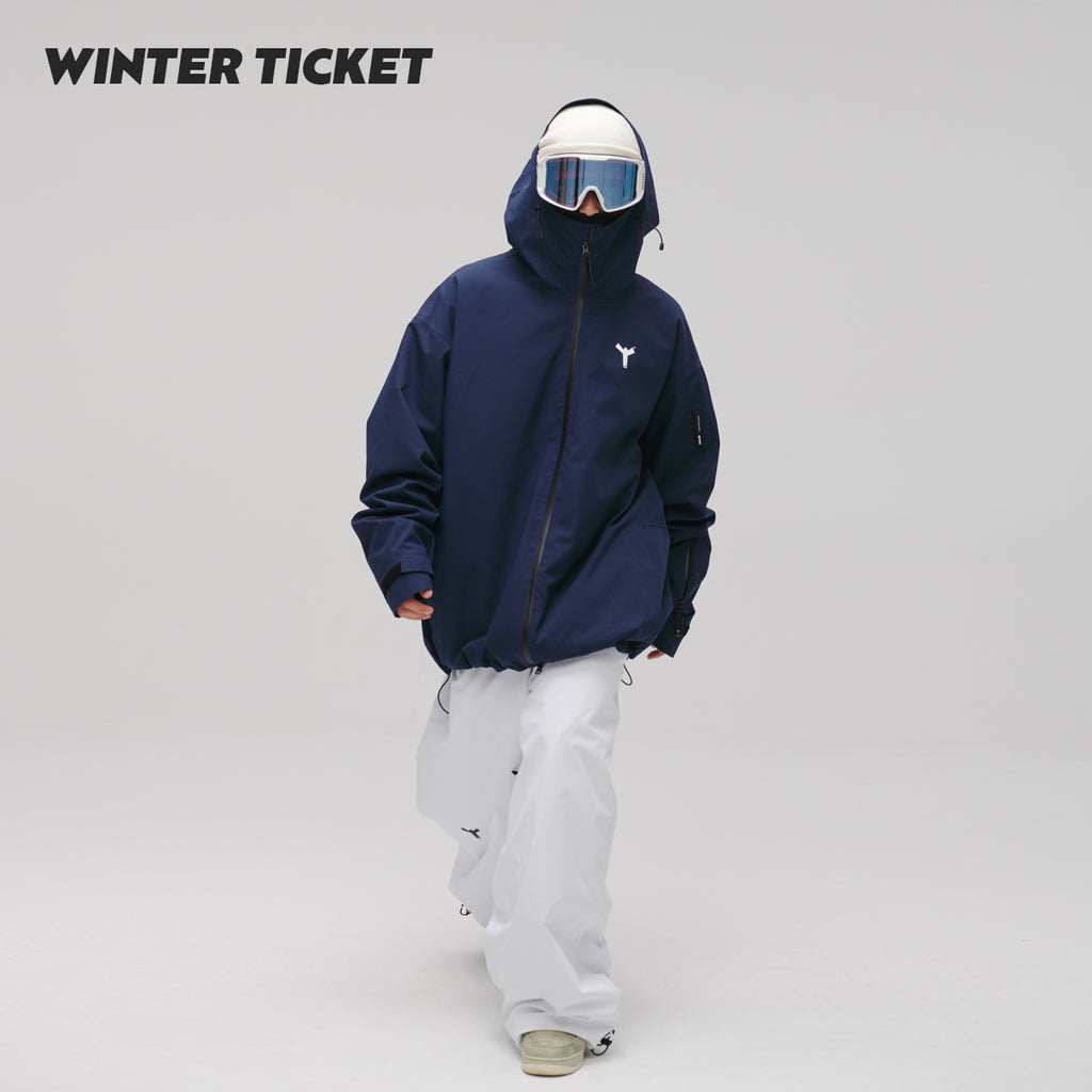 WinterTicket双单板自由式OVERSIZE宽大嘻哈藏青色滑雪3L夹克雪服