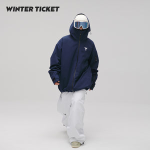 WinterTicket双单板自由式OVERSIZE宽大嘻哈藏青色滑雪3L夹克雪服