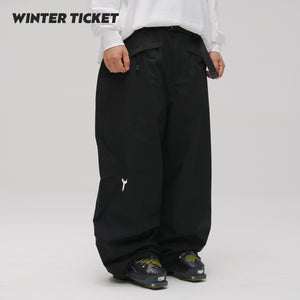 WINTER TICKET经典黑色宽大嘻哈Oversize单双板自由式滑雪裤子
