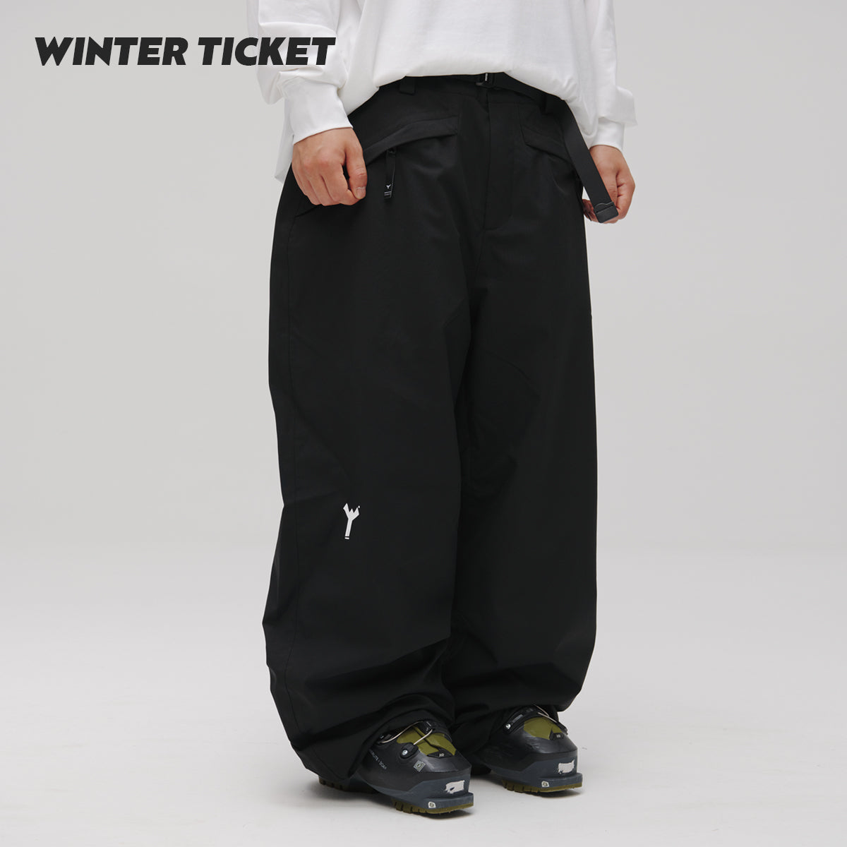 WINTER TICKET经典黑色宽大嘻哈Oversize单双板自由式滑雪裤子
