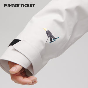 WinterTicket双单板自由式OVERSIZE宽大嘻哈灰白滑雪3L夹克雪服