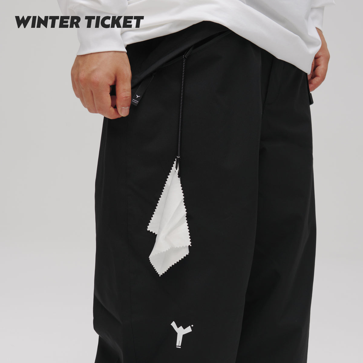 WINTER TICKET经典黑色宽大嘻哈Oversize单双板自由式滑雪裤子