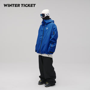 WinterTicket Freestyle Ski/Snowboard Oversized Loose Hip-Hop Recco 3L Ski Jacket Klein Blue