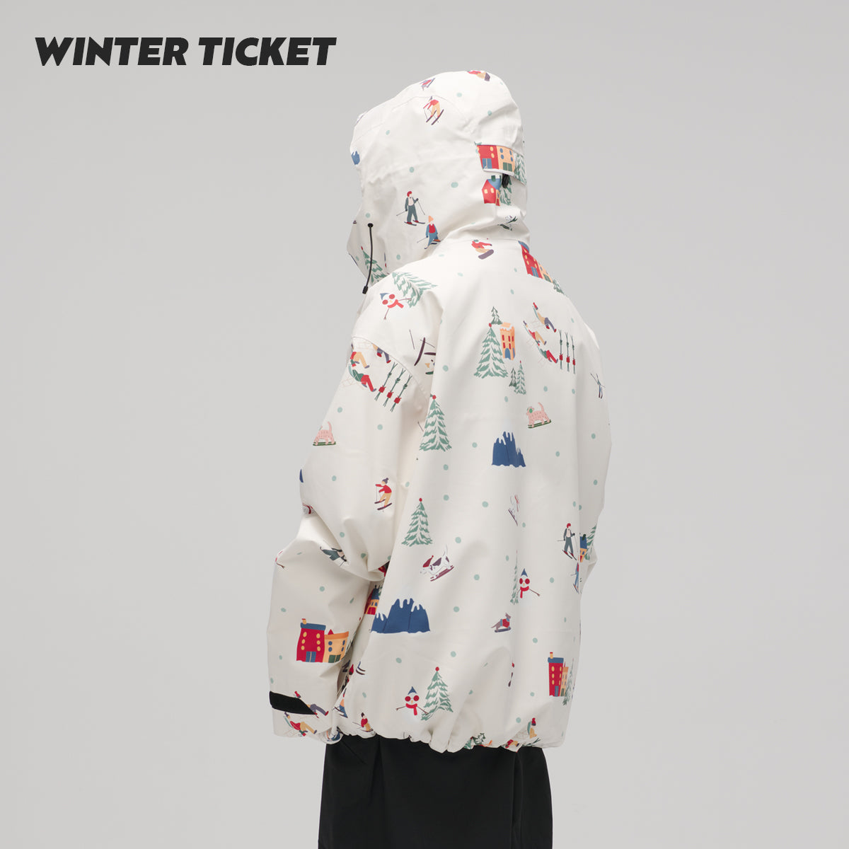 WinterTicket双单板自由式OVERSIZE宽大嘻哈米色插画3L夹克滑雪服