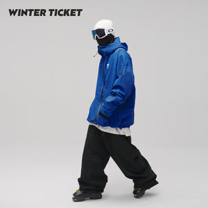 WinterTicket Freestyle Ski/Snowboard Oversized Loose Hip-Hop Recco 3L Ski Jacket Klein Blue