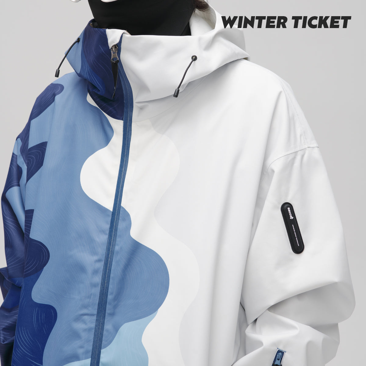 WinterTicket双单板自由式OVERSIZE宽大嘻哈蓝白山纹3L夹克滑雪服