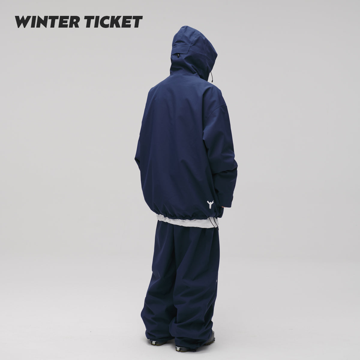 WinterTicket双单板自由式OVERSIZE宽大嘻哈藏青色滑雪3L夹克雪服