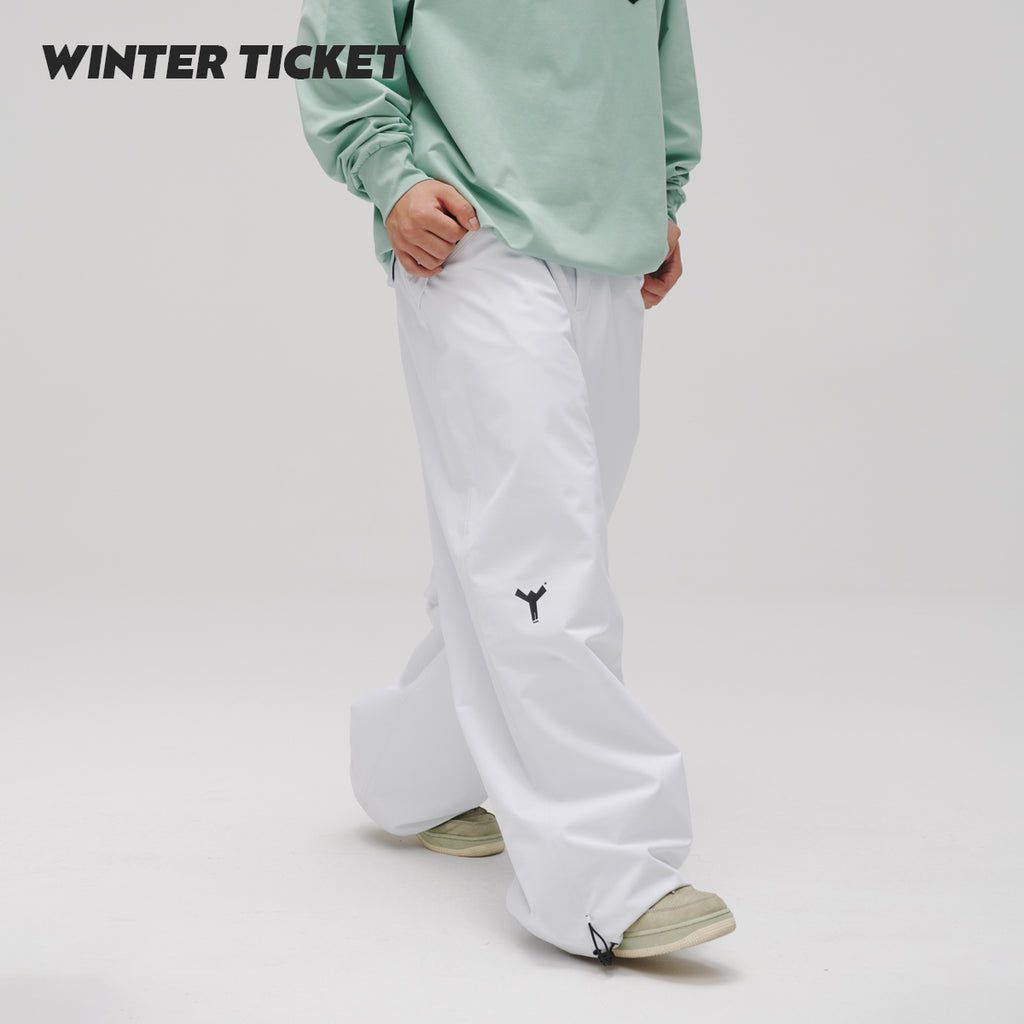 WINTER TICKET经典白色宽大嘻哈Oversize单双板自由式滑雪裤子