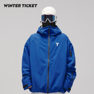 WinterTicket Freestyle Ski/Snowboard Oversized Loose Hip-Hop Recco 3L Ski Jacket Klein Blue
