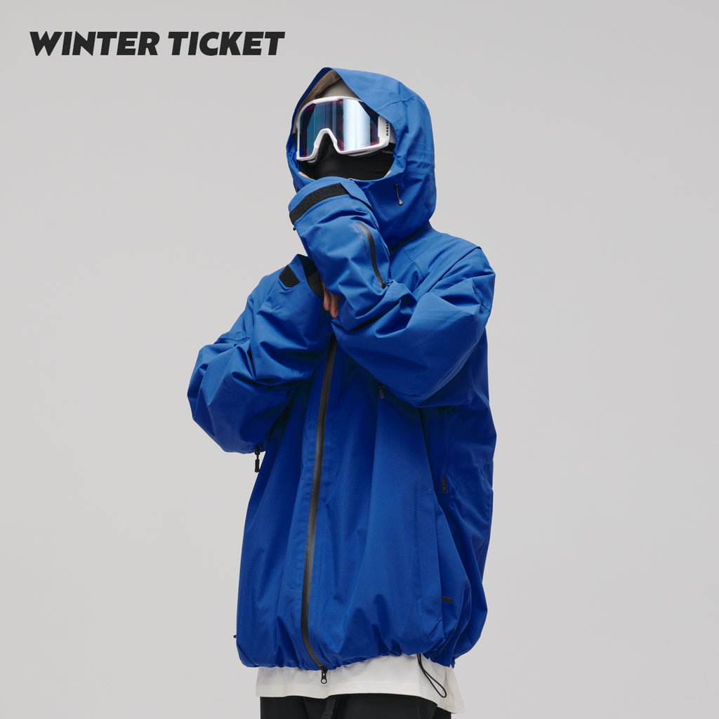 WinterTicket双单板自由式Oversize宽大嘻哈Recco滑雪3L夹克克莱因蓝雪服