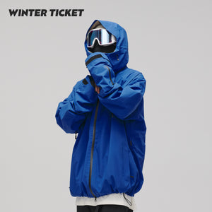 WinterTicket Freestyle Ski/Snowboard Oversized Loose Hip-Hop Recco 3L Ski Jacket Klein Blue