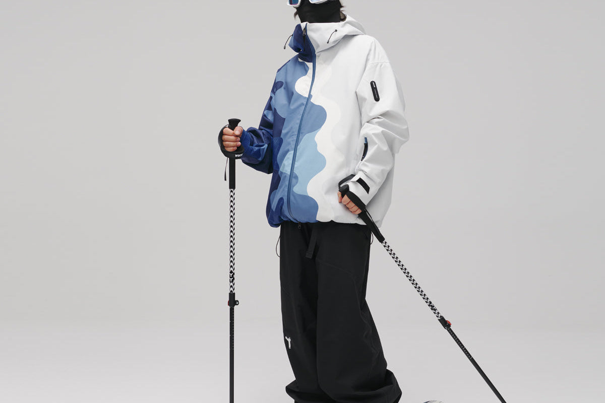 WinterTicket双单板自由式OVERSIZE宽大嘻哈蓝白山纹3L夹克滑雪服