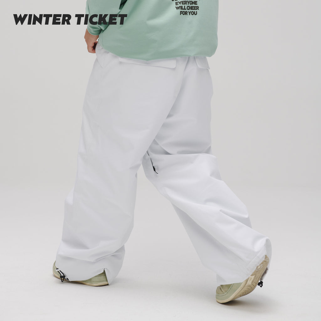 WINTER TICKET经典白色宽大嘻哈Oversize单双板自由式滑雪裤子