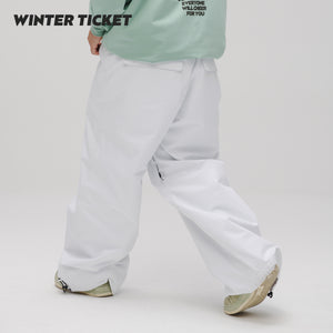 WINTER TICKET经典白色宽大嘻哈Oversize单双板自由式滑雪裤子