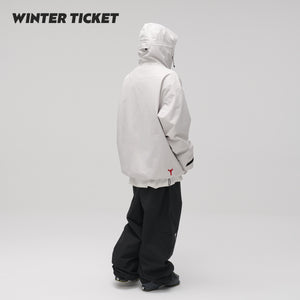 WinterTicket双单板自由式OVERSIZE宽大嘻哈灰白滑雪3L夹克雪服