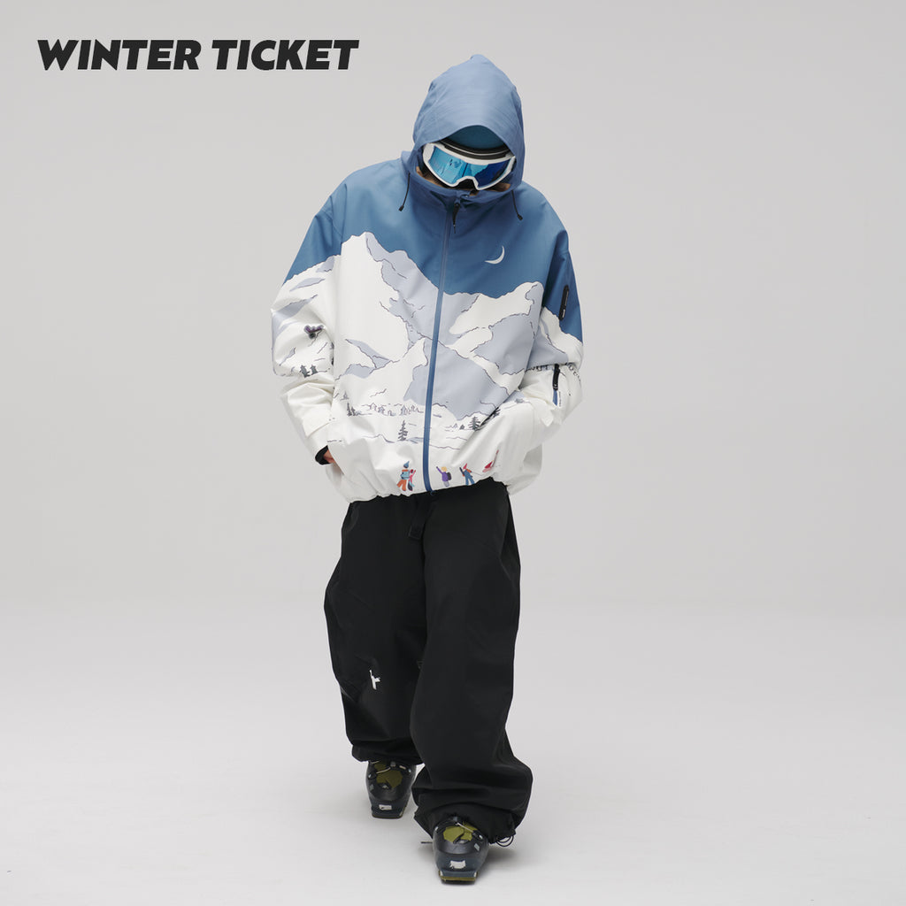 WinterTicket双单板自由式OVERSIZE宽大嘻哈夜间雪山3L夹克滑雪服