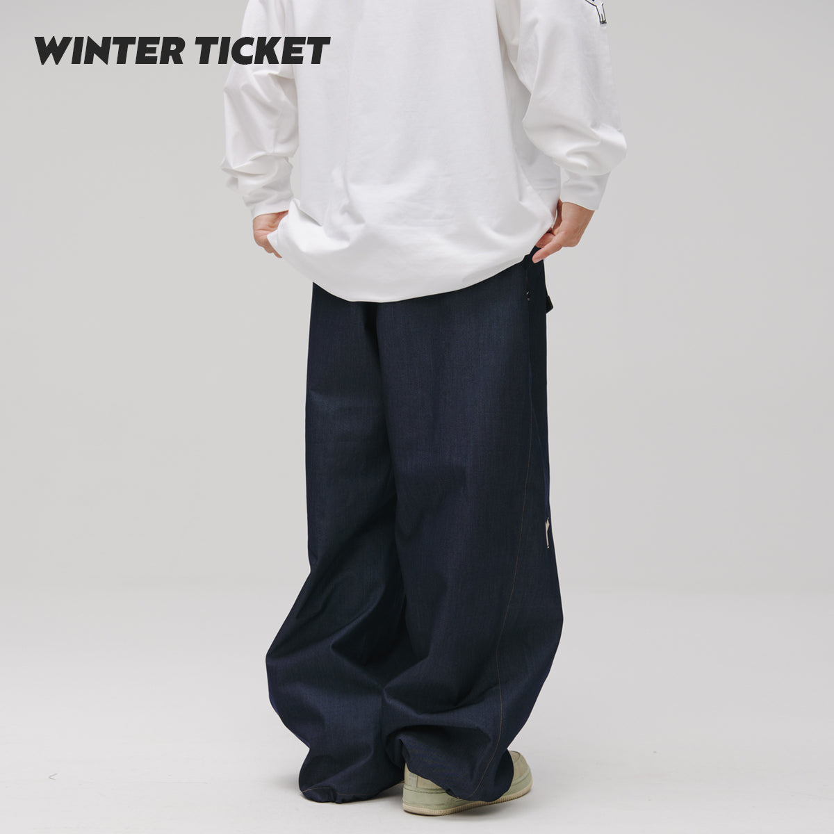 WINTER TICKET新款仿牛仔宽大嘻哈Oversize单双板自由式滑雪裤子