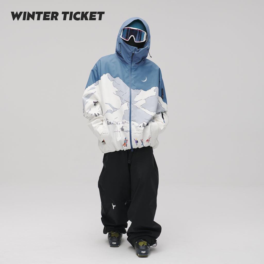 WinterTicket双单板自由式OVERSIZE宽大嘻哈夜间雪山3L夹克滑雪服