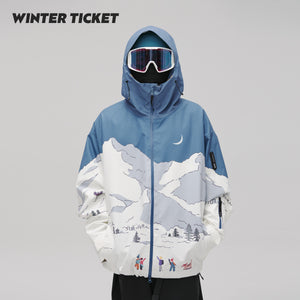 WinterTicket双单板自由式OVERSIZE宽大嘻哈夜间雪山3L夹克滑雪服