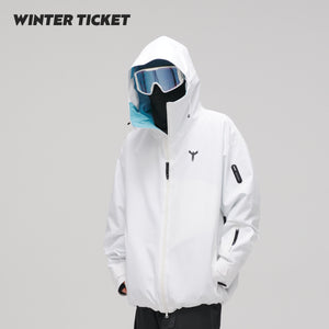 WinterTicket双单板自由式OVERSIZE宽大嘻哈白色滑雪3L夹克雪服