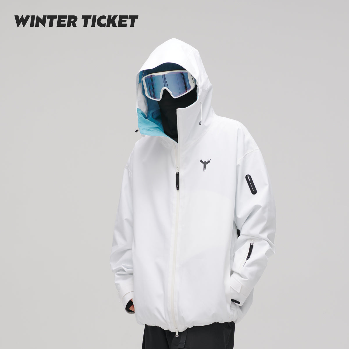 WinterTicket双单板自由式OVERSIZE宽大嘻哈白色滑雪3L夹克雪服