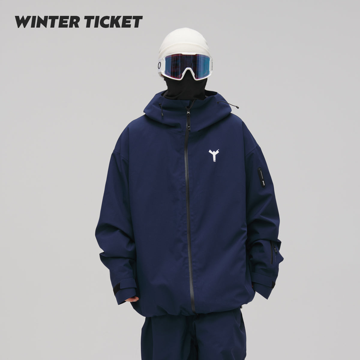 WinterTicket双单板自由式OVERSIZE宽大嘻哈藏青色滑雪3L夹克雪服