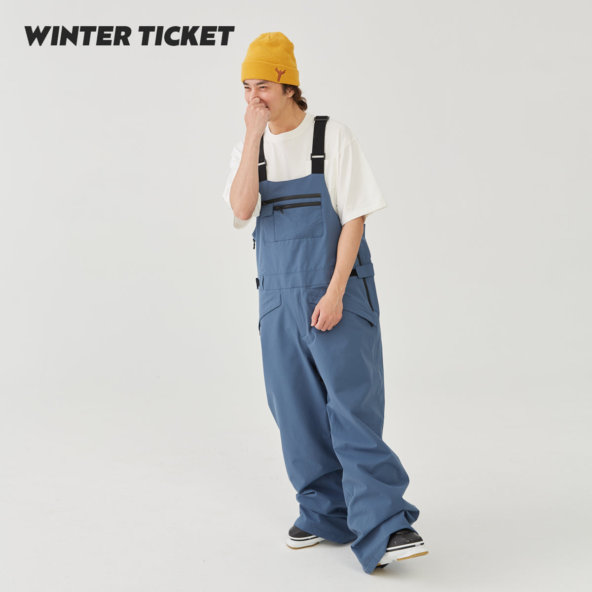 WINTER TICKET单双板自由式宽松嘻哈oversize野雪暗灰蓝背带裤