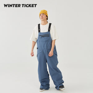 WINTER TICKET单双板自由式宽松嘻哈oversize野雪暗灰蓝背带裤