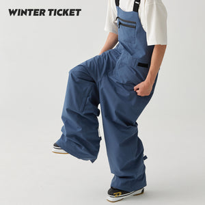 WINTER TICKET单双板自由式宽松嘻哈oversize野雪暗灰蓝背带裤