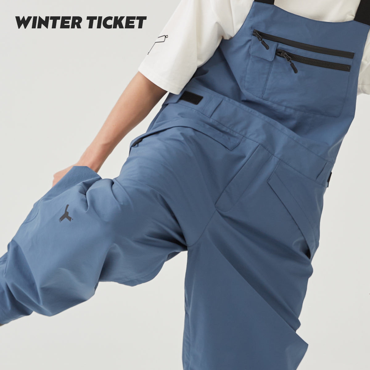 WINTER TICKET单双板自由式宽松嘻哈oversize野雪暗灰蓝背带裤