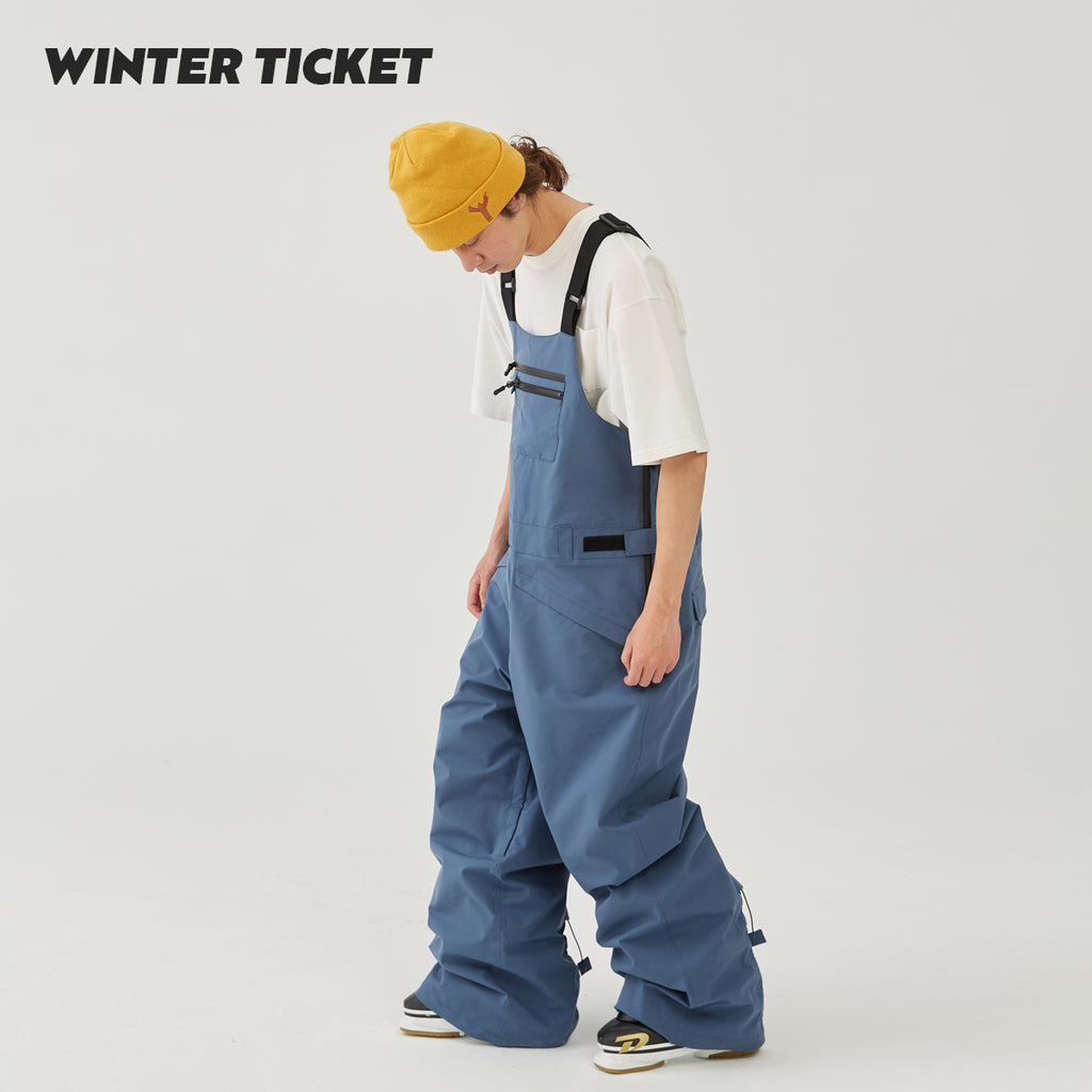 WINTER TICKET单双板自由式宽松嘻哈oversize野雪暗灰蓝背带裤