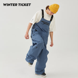 WINTER TICKET单双板自由式宽松嘻哈oversize野雪暗灰蓝背带裤