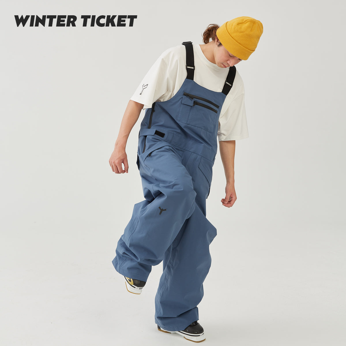 WINTER TICKET单双板自由式宽松嘻哈oversize野雪暗灰蓝背带裤