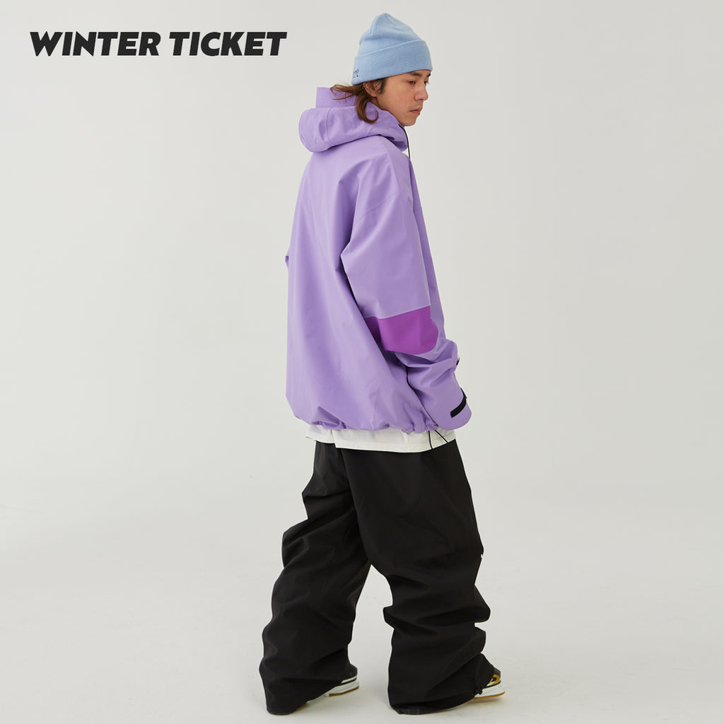 WinterTicket双单板自由式OVERSIZE紫色宽大嘻哈3L套头雪服夹克