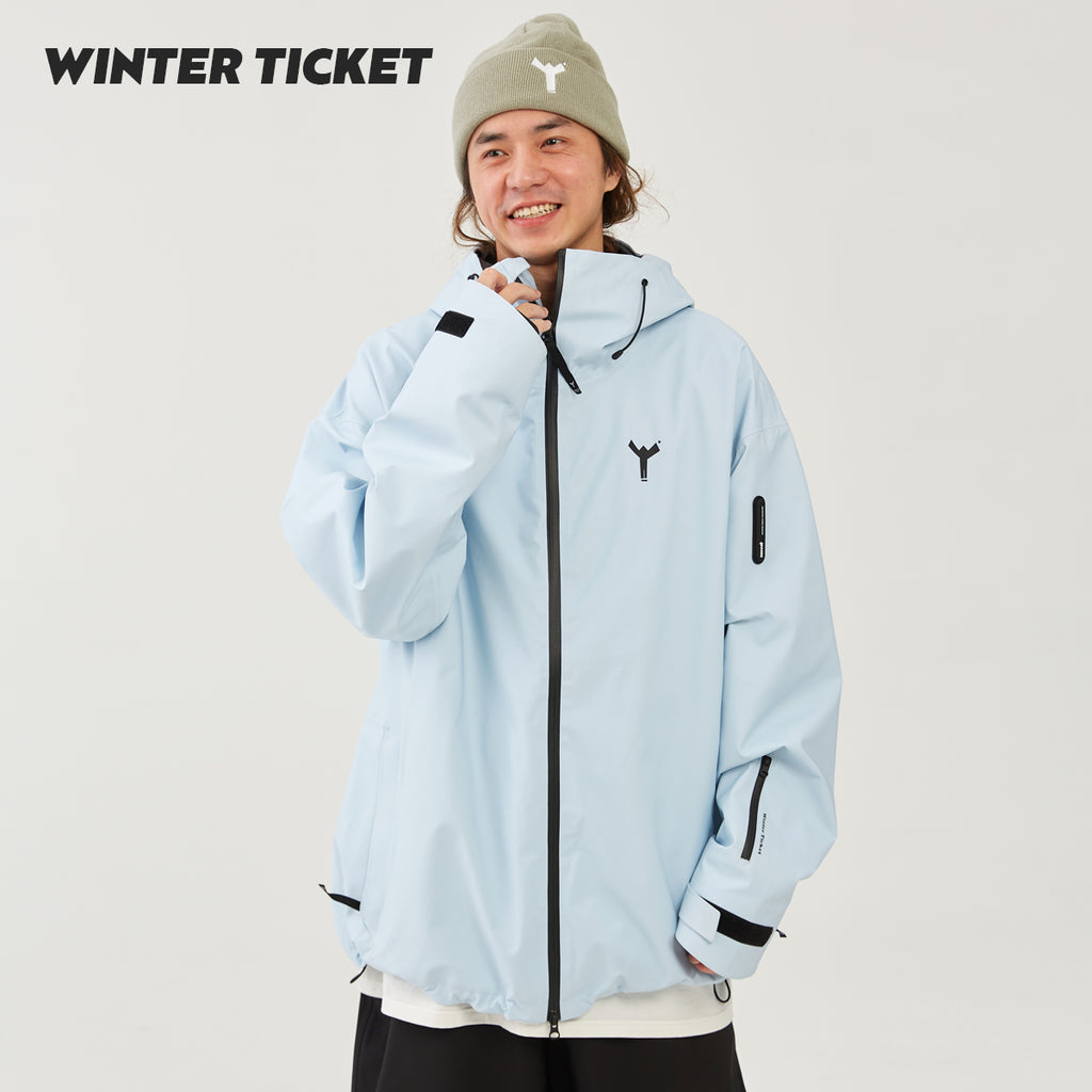 WinterTicket双单板自由式OVERSIZE宽大嘻哈Recco滑雪3L夹克淡蓝色雪服