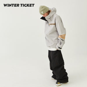 WinterTicket Ski/Snowboard Freestyle Oversize Grey-Brown Baggy Hip-Hop 3L Pullover Snow Jacket
