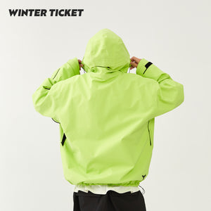 WinterTicket Snowboard Freestyle OVERSIZE Loose Hip-Hop Recco Ski 3L Fluorescent Yellow Jacket Snowsuit