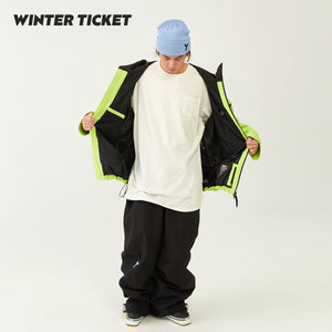 WinterTicket Snowboard Freestyle OVERSIZE Loose Hip-Hop Recco Ski 3L Fluorescent Yellow Jacket Snowsuit